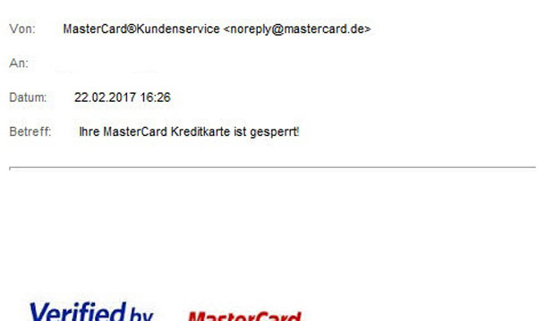 Phishing-Mail Mastercard gesperrt Phishing-Mail Mastercard gesperrt